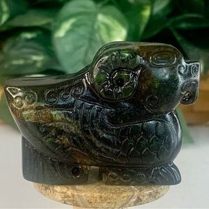 Chinese Jade Stone Sheep Zun Cup Figurine Carved Mythical Beast Animal Statue